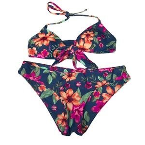 Tori Praver Women's Floral Bikini‎ Set Tie Halter Swimsuit Two Piece S/M